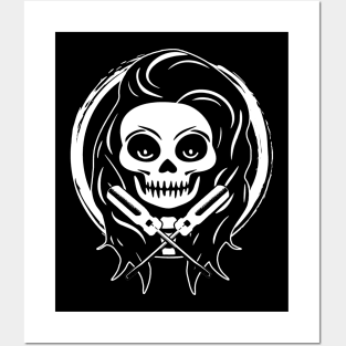 Female Electrician Skull and Screwdriver White Logo Posters and Art